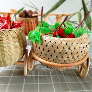 手工腾越竹编竹藤制工艺品创意迷你小单车小竹筐装饰道具