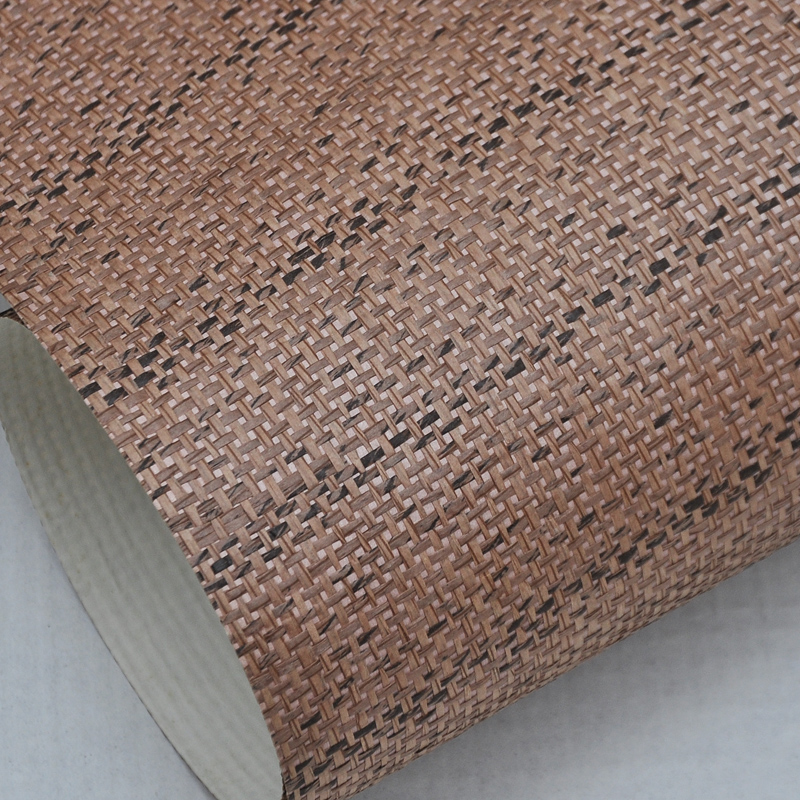 天然环保草编壁纸墙布姜黄桔色格子墙纸中式古典茶楼民宿吊顶