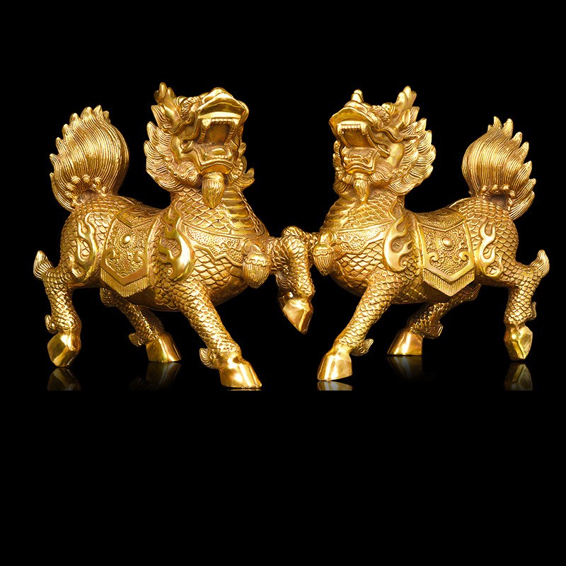 火铜麒麟铜一对办公家居客厅卧室装饰
