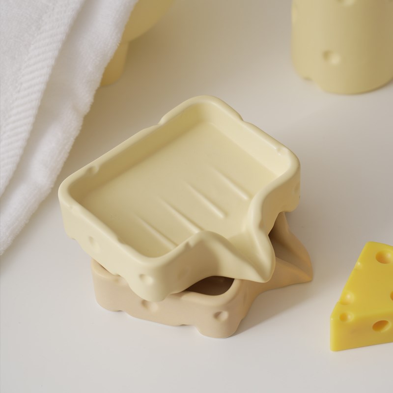 奶酪陶瓷肥皂碟卫生间装饰摆件香皂盒浴室高级感家用肥皂沥水盒