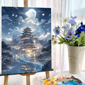 古风山水数字油画手工填色画填充涂色油彩画解压肌理画装 饰画