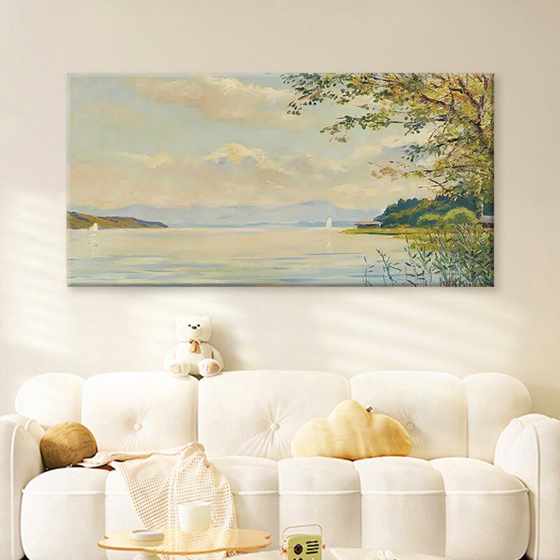 中古山水风景手绘油画欧式复古湖边客厅装饰画卧室沙发背景墙挂画,家居饰品,油画,淘宝优惠券,粉丝福利购,淘宝优惠卷