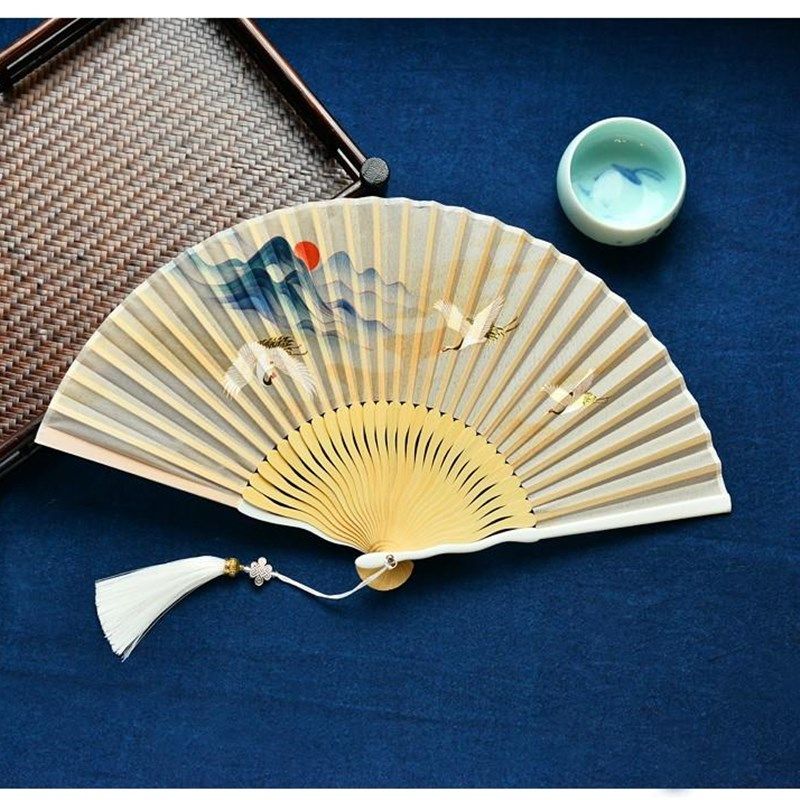 檀香扇子全木质折扇竹制国风古风仙气夏天便携便携式折叠古代的