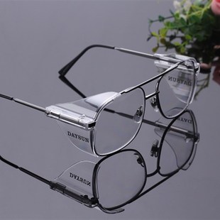 金属框安全矫视侧翼防护眼镜防冲击防风实验配近视眼镜老