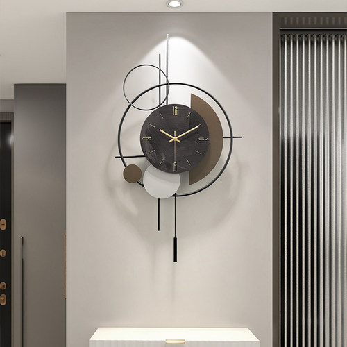 现代电视背景墙木格栅装饰钟表挂钟客厅新款时钟挂墙静音