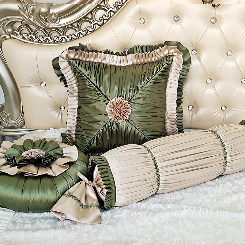 欧式床上用品靠枕仿真丝法式抱枕圆枕南瓜枕高档样板间含芯靠垫