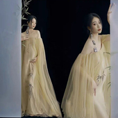 复古优雅气质水墨竹抹胸裙孕妈咪艺术照孕妇照服装 影楼孕妇装 新款