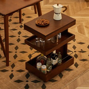 实木茶几桌子收纳置物架家用沙发边几边桌柜可移动小推车床头桌