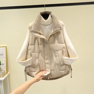 2024新款羽绒棉马夹女宽松韩版秋冬季棉马甲短款立领背心外穿坎肩