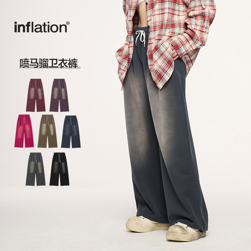 美式街头喷马骝垂感卫衣裤秋冬款潮牌做旧宽松休闲阔腿休闲长裤男