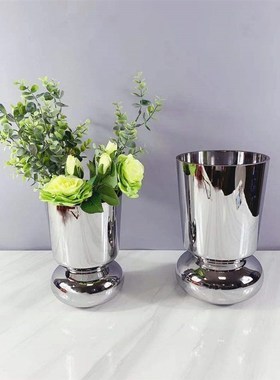 北欧玻璃电镀银色奖杯花瓶家居插花客厅装饰品摆件艺术售楼处饰品