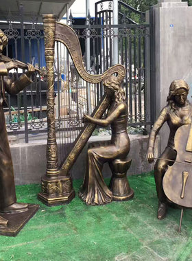 设计定制欧式西方人物拉大提琴雕像弹坚琴敲架子鼓音乐雕塑摆件