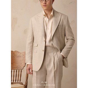 单排扣戗驳领单西那不勒斯垂感外套 商务绅士修身 休闲西装 男春夏季