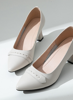 小码女鞋313233真皮软底高跟单鞋D34码女士黑色工作皮鞋职业上班