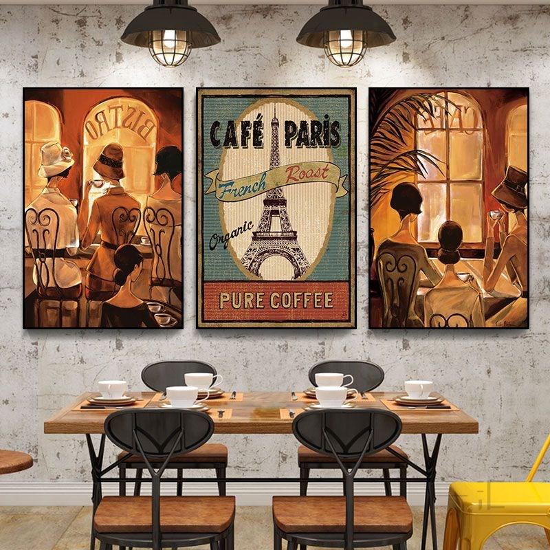 咖啡厅装饰画西餐厅美式复古海报挂画欧式N奶茶店酒吧工业风壁画图片