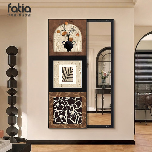 中古风玄关隐藏式全身镜可关闭推拉镜子装饰画挂墙穿衣镜壁挂挂画