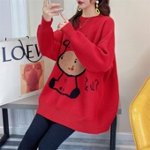 时尚 款 卡通针织衫 秋冬装 上衣 春秋季 套装 韩版 孕妇装 毛衣裙女中长款