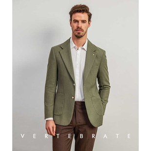 西装 豆绿平驳领通勤舒适正装 外套人字纹西服 春夏新品 脊椎动物男装