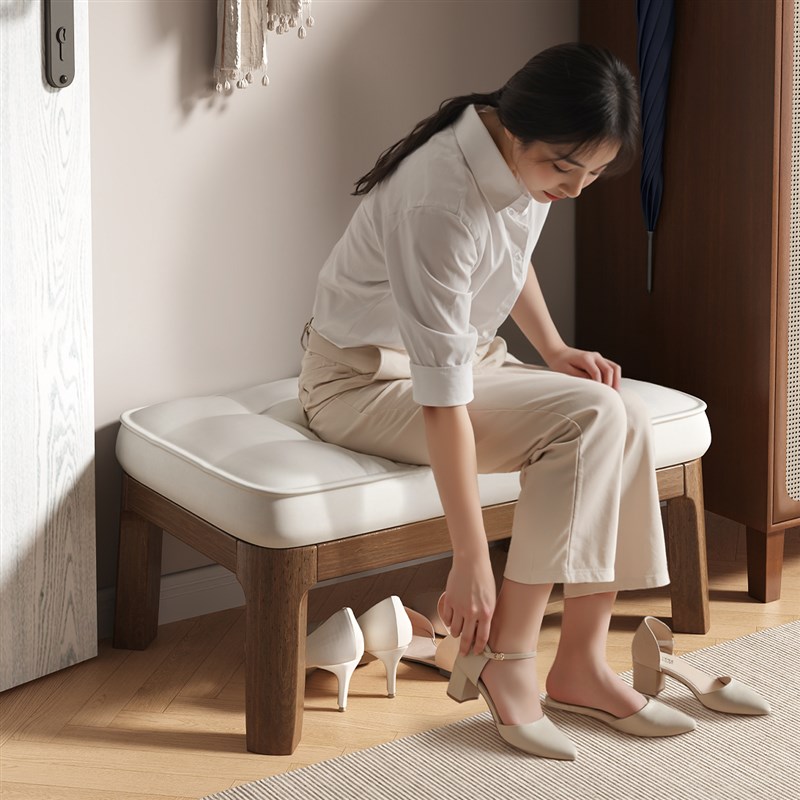 实木换鞋凳家用门口窄软包入户穿鞋凳进门一体鞋柜可坐鞋架长条凳