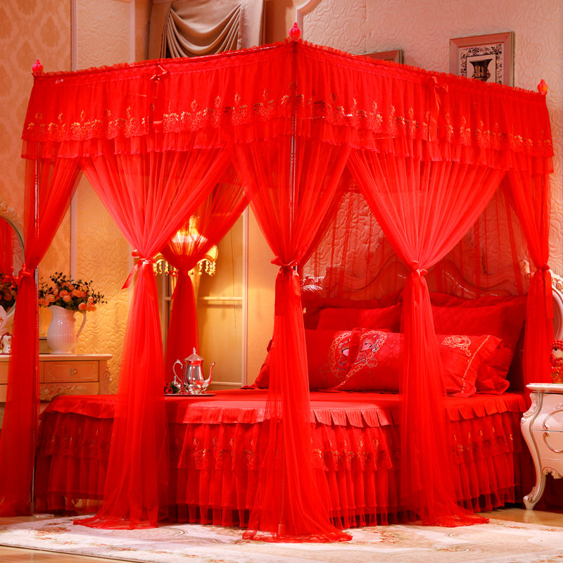大红色结婚蚊帐床幔纱幔加密三开门落地不锈钢婚庆双人1.8m纹帐,床上用品,蚊帐,淘宝优惠券,粉丝福利购,淘宝优惠卷