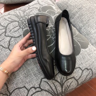 感叹号空姐上班女黑色皮鞋平底软底舒适久站不累脚店气质职业工鞋