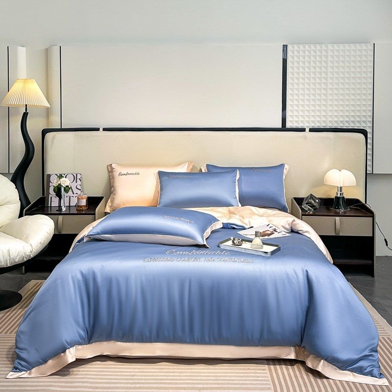 2025新款水洗真丝宽边刺绣四件套床上用品床单被套被罩床盖高品质