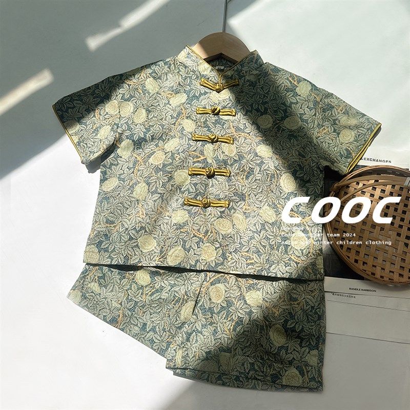 2025春夏新款男童印花短袖唐装汉服套装中国风两件套新中式演出服,童装/婴儿装/亲子装,唐装,淘宝优惠券,粉丝福利购,淘宝优惠卷