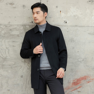 秋冬季新款翻领双面呢羊绒大衣男士风衣中长款100纯羊毛呢子外套