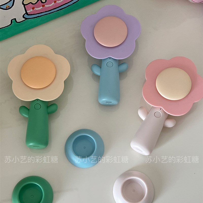 夏日小花花可爱复古可手持可立充电式花朵无叶迷你便携小风扇