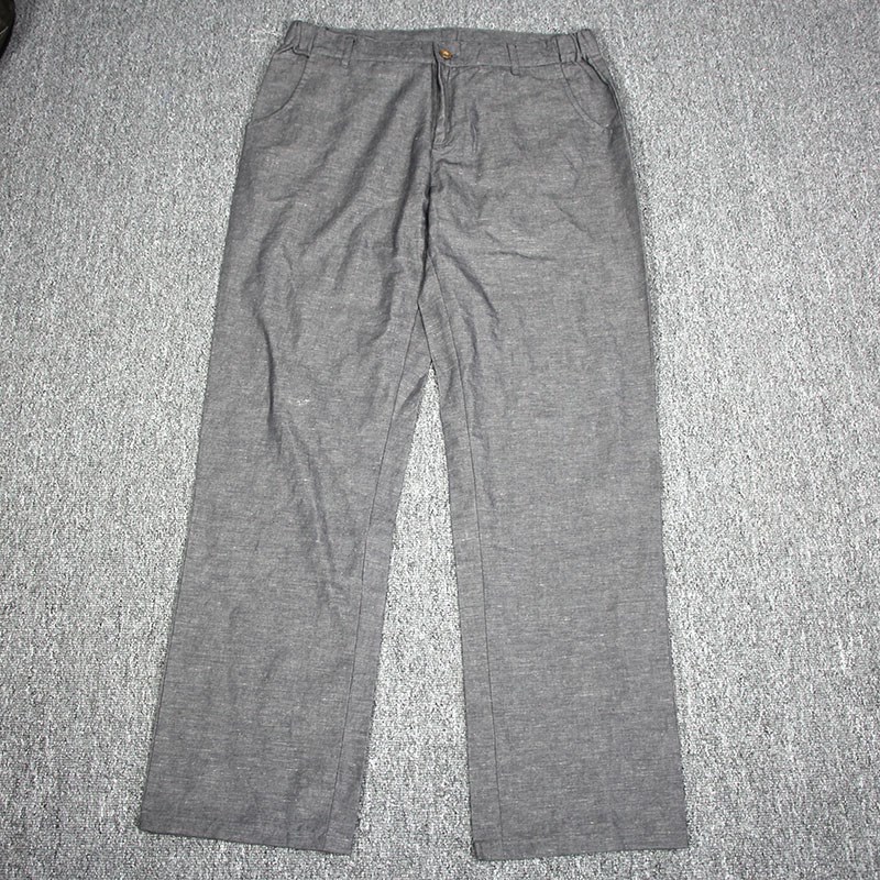 外贸夏秋男女款亚麻竖条纹休闲 裤覆古宽松直筒松紧腰商务通