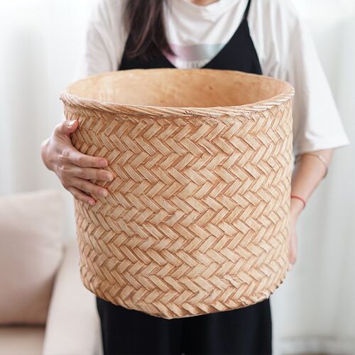 北欧简约庭院大号水泥花盆创意z编织竹编竹筐客厅落地植物盆栽盆