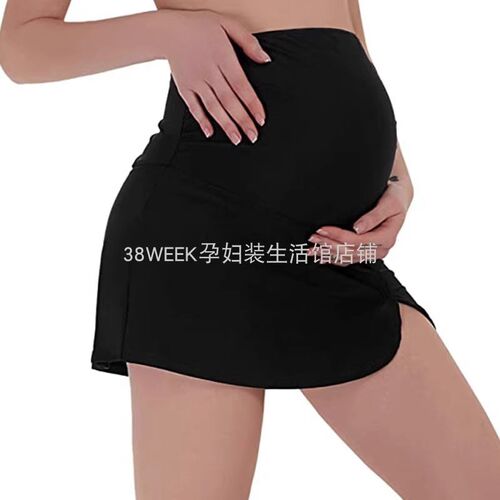 孕妇沙滩泳裤平角高腰托腹显瘦休闲短裤孕期海边运动泳裤大码高弹
