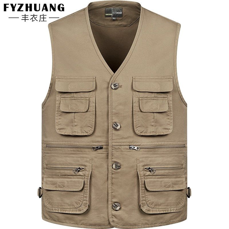 春秋纯棉休闲坎肩爸爸马甲中老年男士多口袋工装马夹户外钓鱼背心,男装,常规马甲,淘宝优惠券,粉丝福利购,淘宝优惠卷