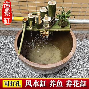 古法养鱼生态缸农村老旧大水缸庭院造景大陶缸瓷缸老式陶瓷荷花缸