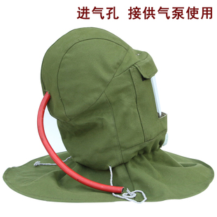 绿帆布披肩帽打砂防尘帽内置安全帽防砸喷砂帽面罩喷漆防护面罩