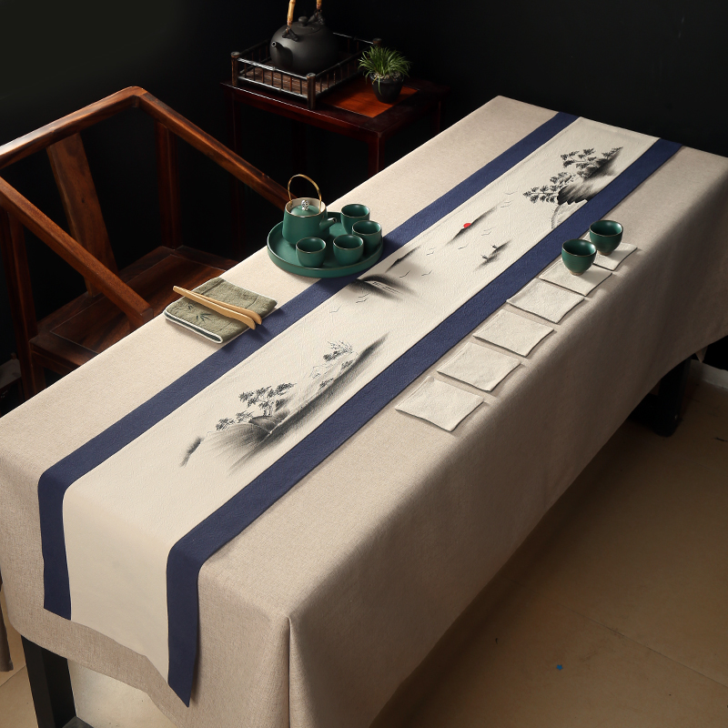 定制加宽防水桌布细麻餐桌布茶几办公会议台桌布棉麻桌旗中式布艺