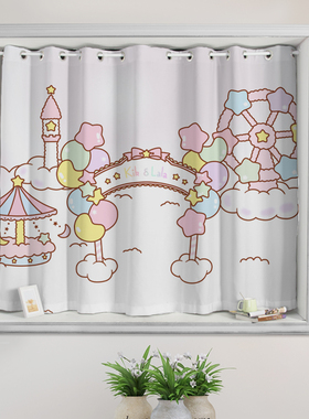 成品短帘黑贡缎子星遮光爱风打孔窗帘儿童房阳台飘窗挂钩半帘