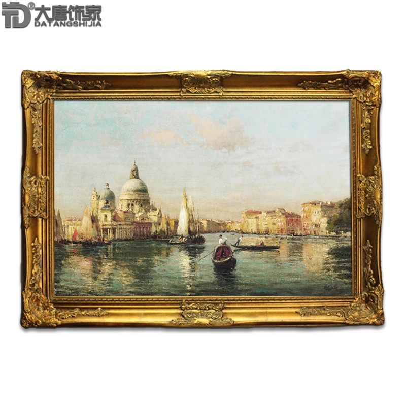 手绘欧式客厅装饰画手工玄关壁炉挂画威尼斯油画欧洲建筑风景N