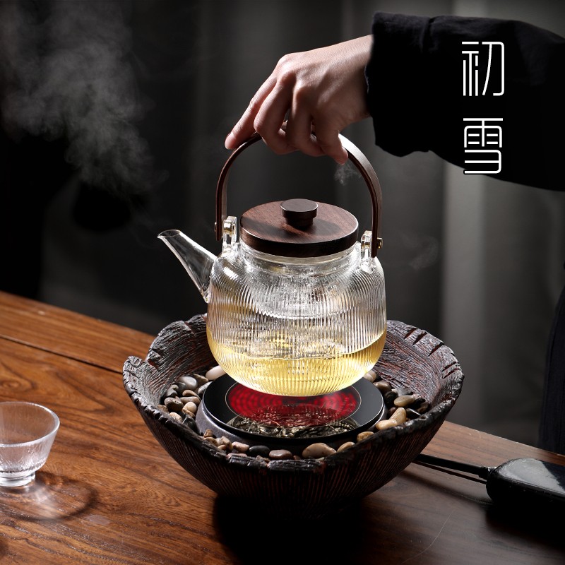 老岩泥静音电陶炉玻璃壶耐高温蒸煮两用茶壶煮茶器电茶炉套装