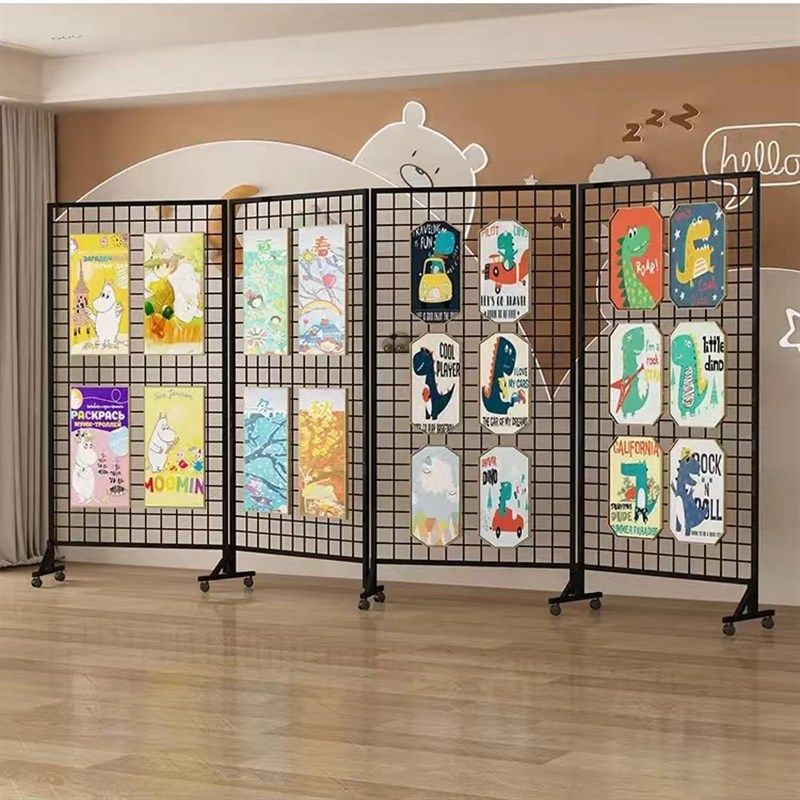 折叠网格展示架幼儿园画展书法美术绘画作品展览架落地铁网格网