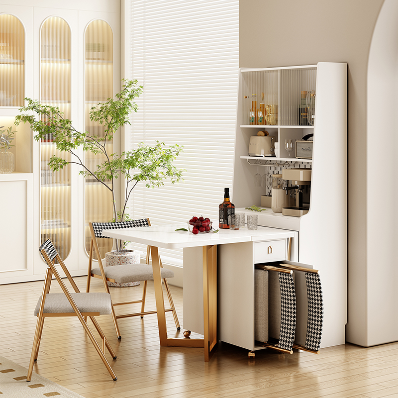 岩板摺叠餐桌餐柜一体家用小户型省空间多功能餐桌柜长方形饭桌