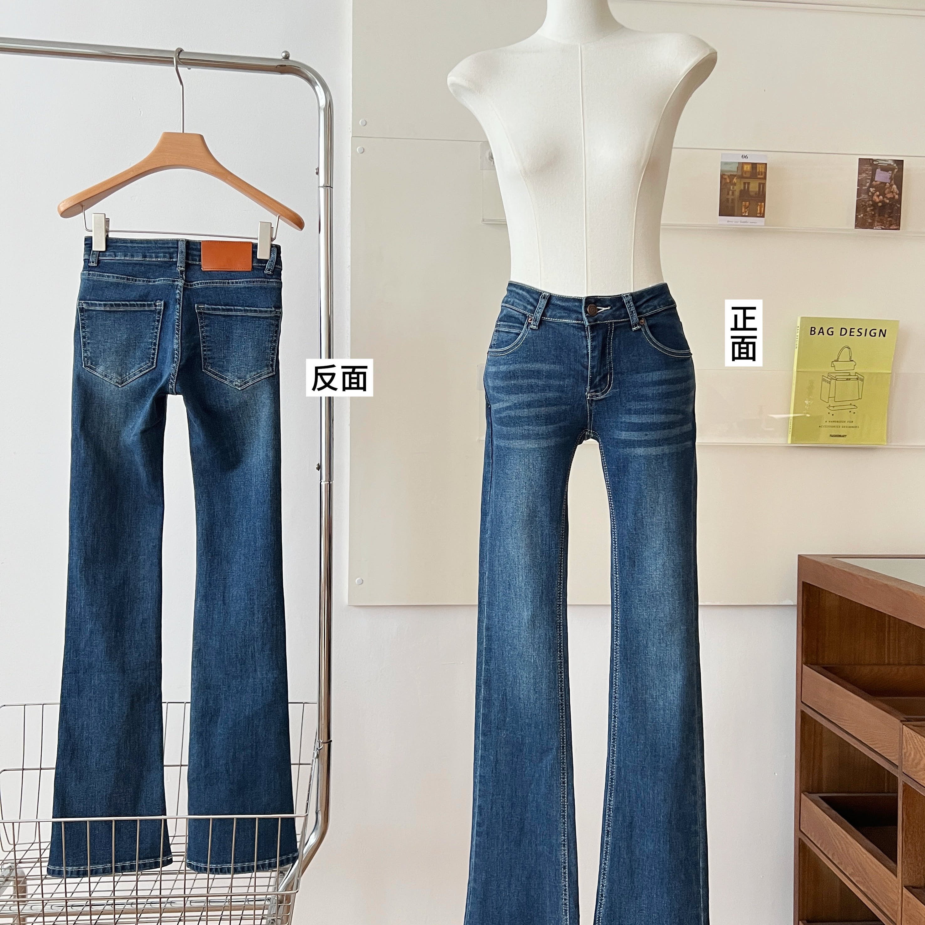 Fart Shop牛仔蓝低腰牛仔裤女秋季美式辣妹修身显瘦微喇长裤