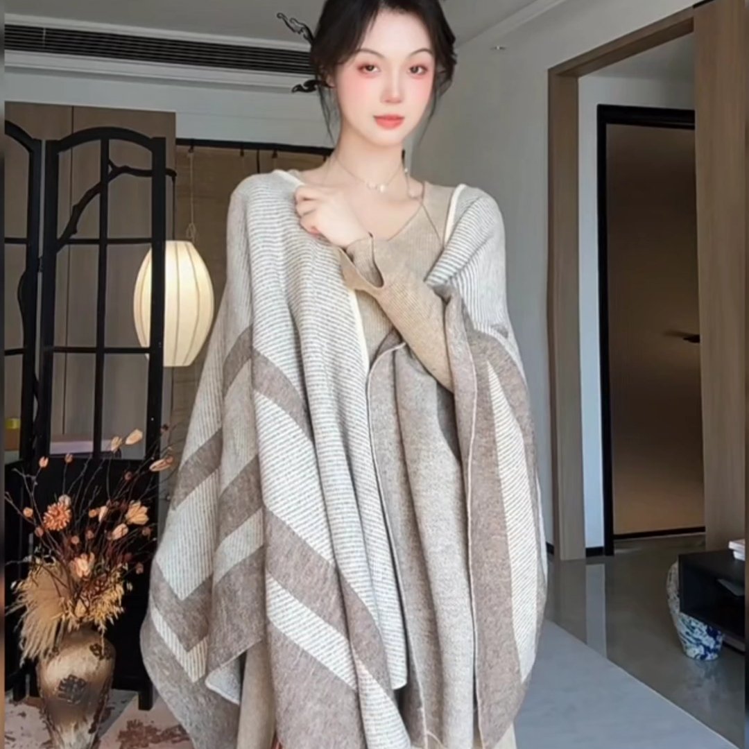 法式慵懒松弛感穿搭温柔气质巨好看斗篷披肩针织裙两件套装2025秋