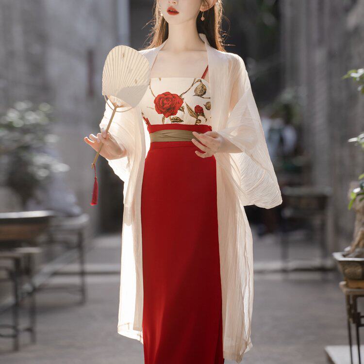 实拍 有视频  玫瑰汉服三件套 +40控价