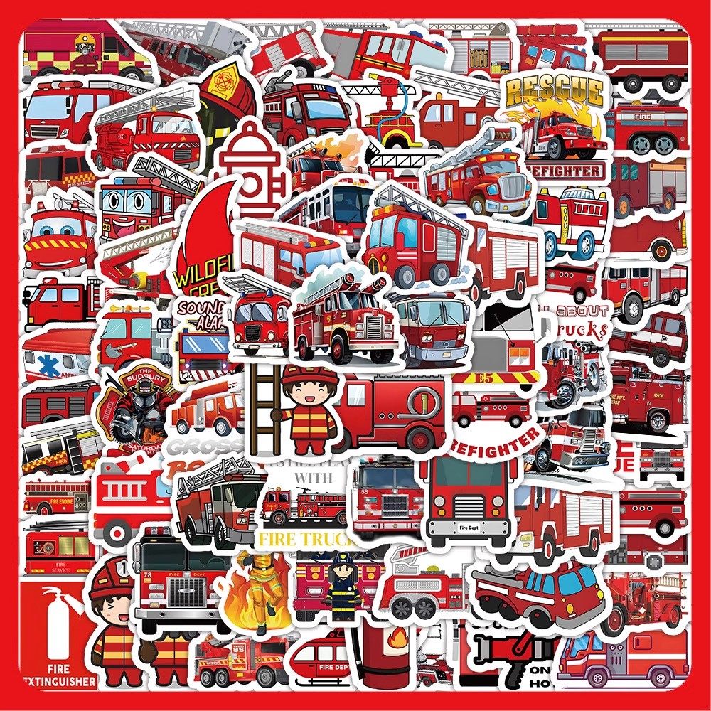 200张卡通消防小汽车防水贴纸ins风创意装饰笔记本文具手账贴画