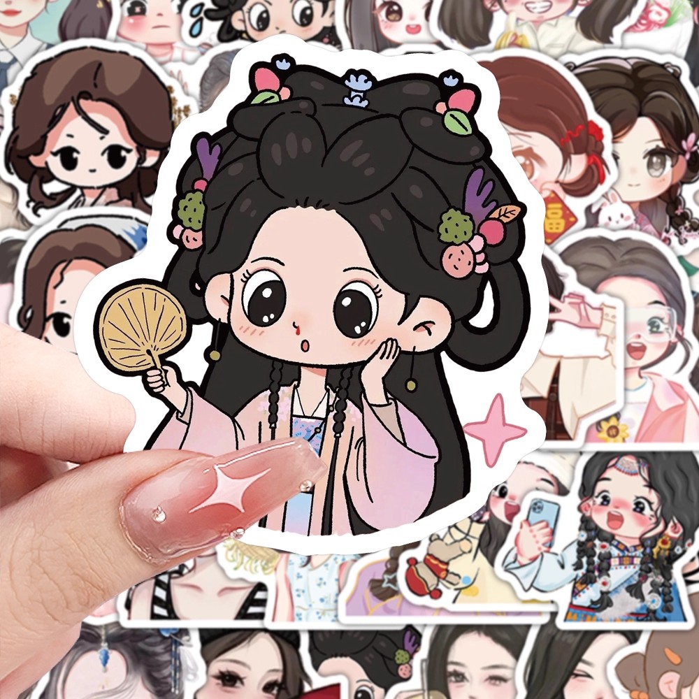 76张卡通可爱Q版白鹿人物周边贴纸手机行李箱手账素材包防水贴纸