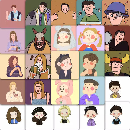 118张Q版老友记头像贴纸卡通人物装饰手账手机壳笔记本电脑防水贴