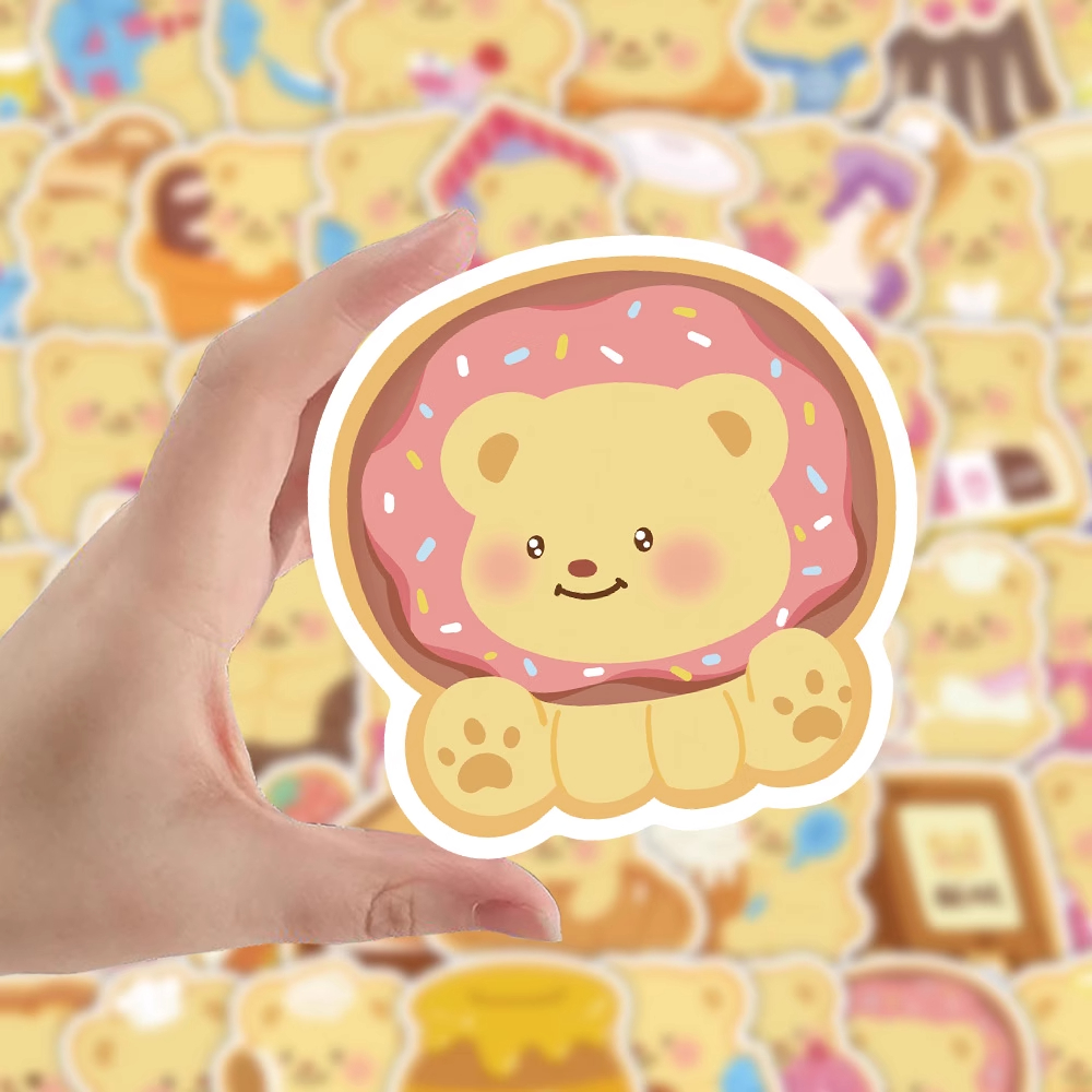102张黄油小熊贴纸卡通可爱装饰创意小图案手机手账本防水贴画