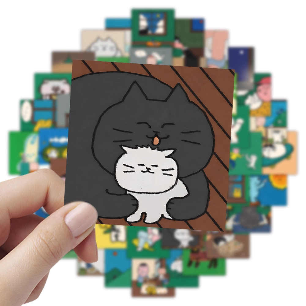 韩系插画贴纸大头管家和猫咪卡通涂鸦装饰手机手账素材防水贴画
