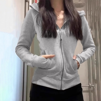 卫衣外套女2025年修身开衫连帽春秋加绒显瘦抓绒瑜伽帽衫休闲外套